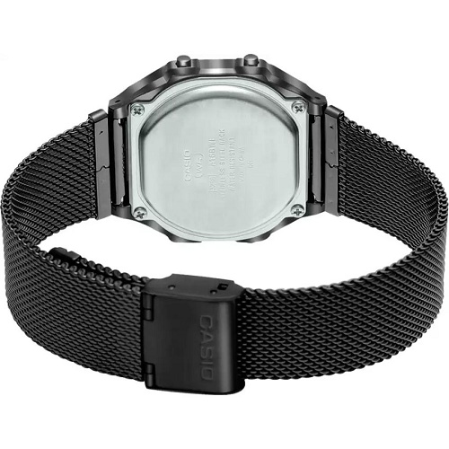 CASIO A168WEMB-1BDF UNISEX BLACK STAINLESS STEEL MESH BRACELET WATCH - deluxe.com