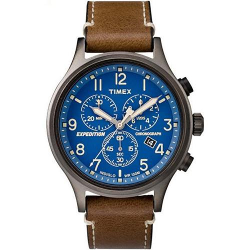 TIMEX T4B090 MEN’S EXPEDITION CHRONOGRAPH BLUE DIAL LEATHER WATCH