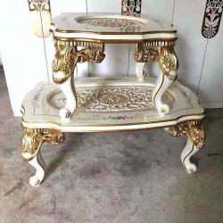 QUALITY DESIGNED WHITE & GOLD CENTER TABLE WITH 2 SIDE STOOLS - AVAILABLE (JAFU) QUALITY DESIGNED WHITE & GOLD CENTER TABLE WITH 2 SIDE STOOLS - AVAILABLE (JAFU) - deluxe.com.ng