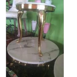 QUALITY DESIGNED WHITE ROUND MARBLE TOP CENTER TABLE WITH GOLD LEGS & 2 SIDE STOOLS - AVAILABLE (JAFU) QUALITY DESIGNED WHITE ROUND MARBLE TOP CENTER TABLE WITH GOLD LEGS & 2 SIDE STOOLS - AVAILABLE (JAFU) - deluxe.com.ng
