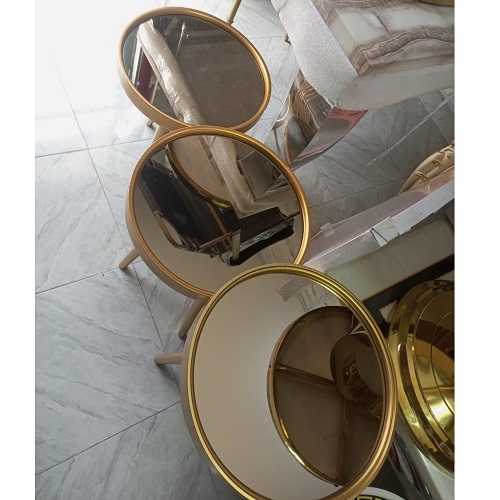 3 PCS OF ROUND BROWN GLASS TOP CENTER TABLE WITH GOLDEN LEGS (YOFU) 3 PCS OF ROUND BROWN GLASS TOP CENTER TABLE WITH GOLDEN LEGS (YOFU)
