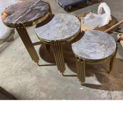 QUALITY DESIGNED WHITE ROUND MARBLE TOP & GOLDEN FRAME 2 PIECES OF CENTER TABLE - AVAILABLE (JAFU) QUALITY DESIGNED WHITE ROUND MARBLE TOP & GOLDEN FRAME 2 PIECES OF CENTER TABLE - AVAILABLE (JAFU)