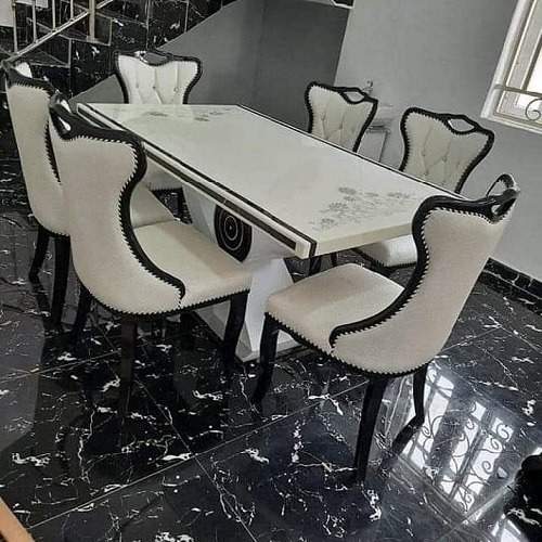 QUALITY DESIGNED WHITE 6 DINING CHAIRS WITH TABLE - AVAILABLE (MOBIN) - Deluxe.com.ng