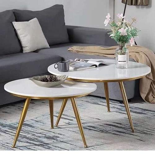 QUALITY DESIGNED 2 WHITE MARBLE ROUND CENTER TABLE 3 LEGS - AVAILABLE (JAFU)