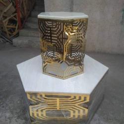 QUALITY DESIGNED WHITE HEXAGON MARBLE TOP WITH HEXAGON BASED CENTER TABLE & 2 SIDE STOOLS - (JAFU) QUALITY DESIGNED WHITE HEXAGON MARBLE TOP WITH HEXAGON BASED CENTER TABLE & 2 SIDE STOOLS - (JAFU) - deluxe.com.ng