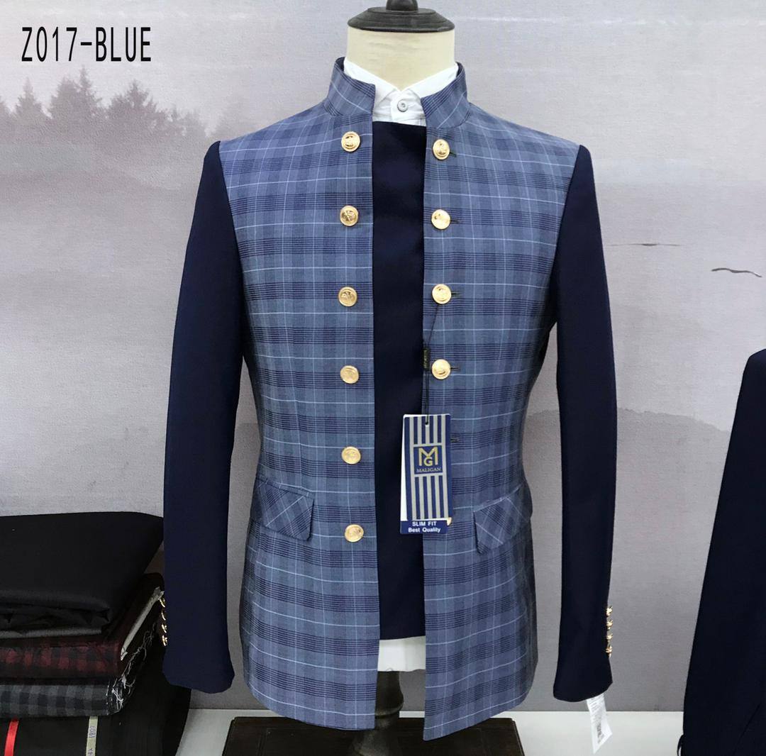 BLUE AND BLACK STRIPPED MANAGER SUIT WITH 12 GOLDEN BUTTON-deluxe.com.ng