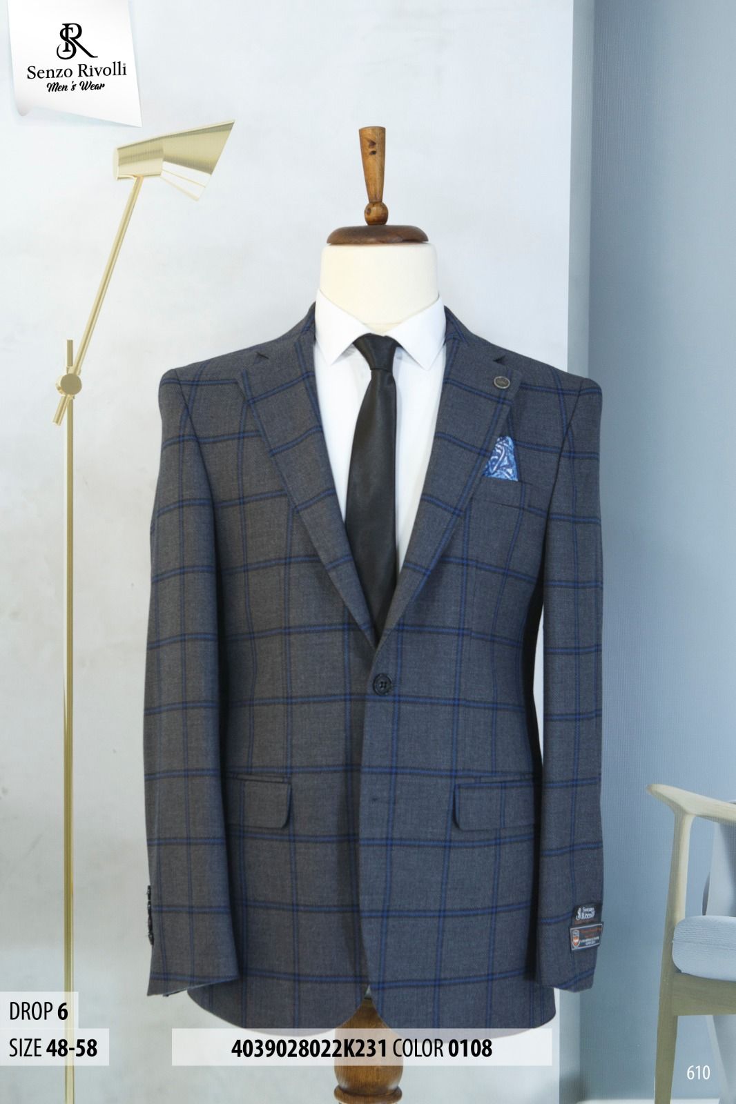 EXECUTIVE DARK GREY AND BLUE CHECKER TURKEY BLAZER