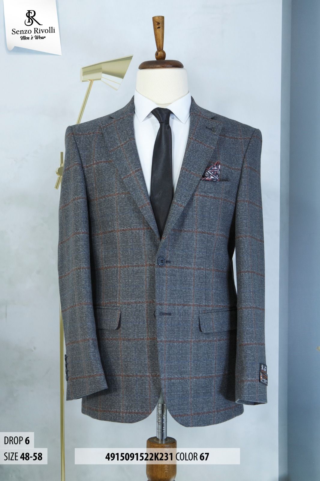 EXECUTIVE GREY AND BROWN CHECKER TURKEY BLAZER [SWNL]