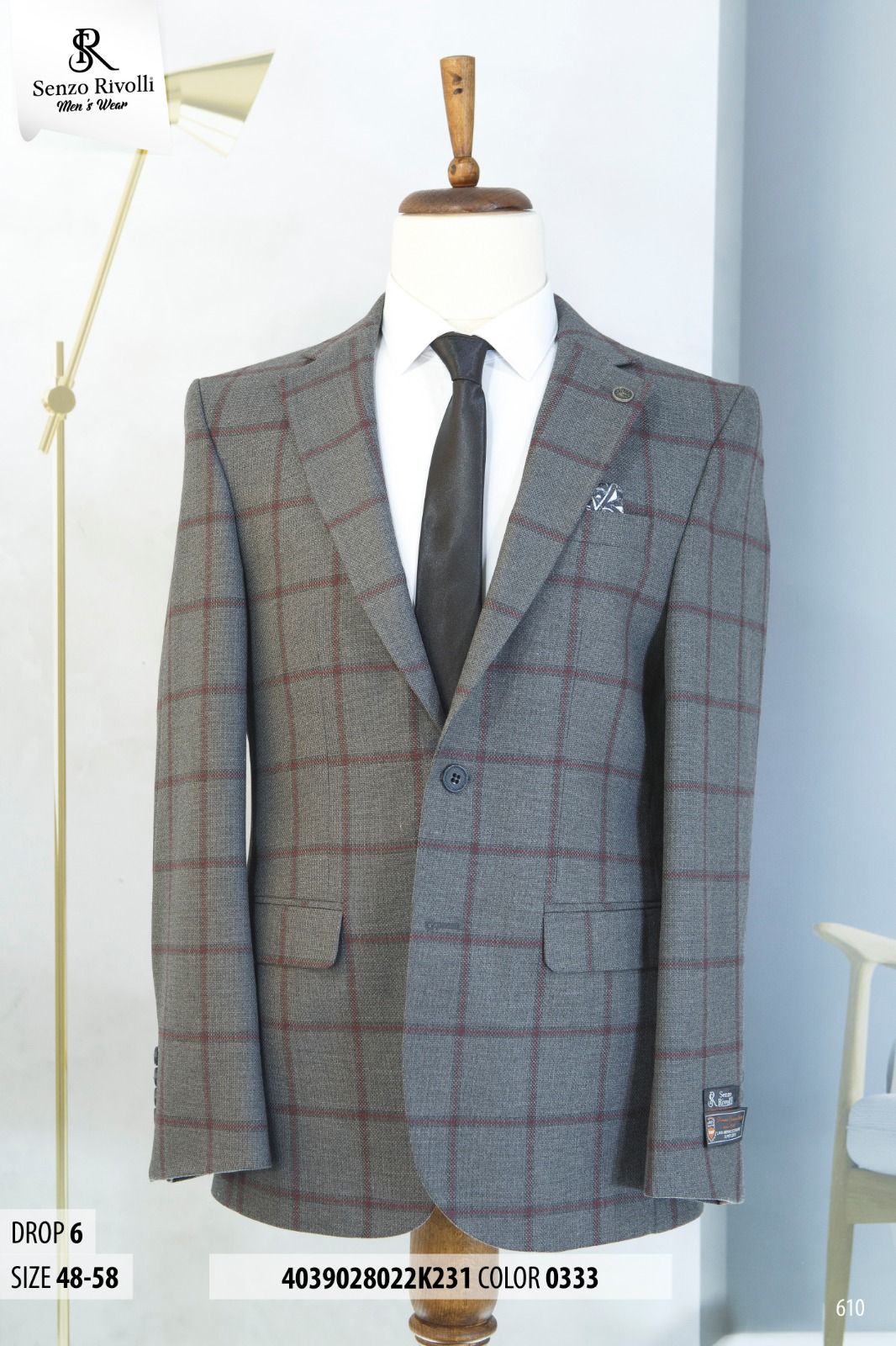 EXECUTIVE LIGHT GREY AND BROWN STRIPPED TURKEY BLAZER