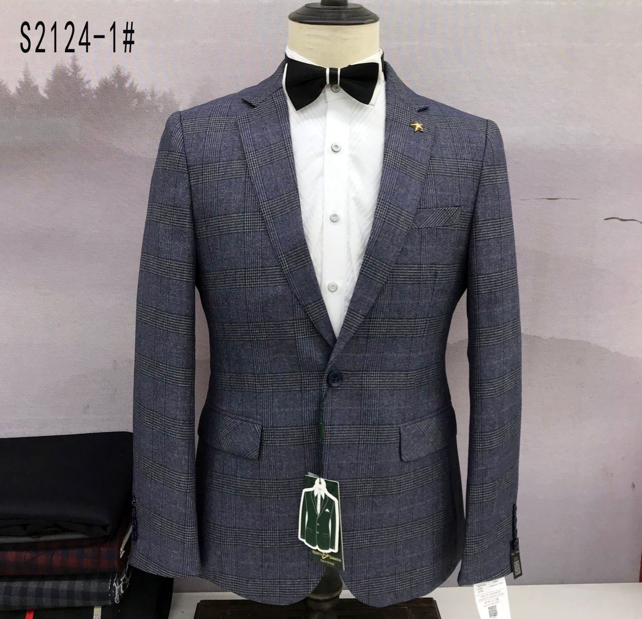 LIGHT GREY AND BLUE STRIPPED BLAZER (SWNL)-deluxe.com.ng