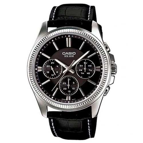 CASIO GENT'S MTP-1375L-1AVDF MULTIFUNCTION BLACK DIAL, LEATHER MEDIUM WATCH