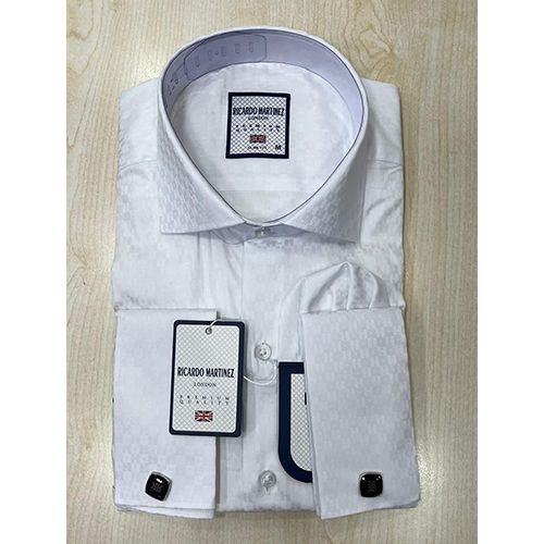 RICARDO MARTINEZ EXQUISITE WHITE DESGNED LONG SLEEVE SHIRT WITH CUFFLINGS | AVAILABLE IN ALL SIZES (SWNL) (N) - deluxe.com.ng 