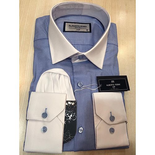 ALBERTO ROMA EXQUISITE LIGHT BLUE LONG SLEEVE SHIRT AND WHITE COLLAR AND WHITE CUFF | AVAILABLE IN ALL SIZES (SWNL) (N) - deluxe.com.ng 