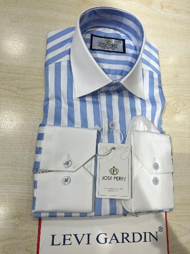 JOSE PEREZ EXQUISITE WHITE AND SKY BLUE STRIPPED LONG SLEEVE SHIRT | AVAILABLE IN ALL SIZES (SWNL) (N) - deluxe.com.ng 