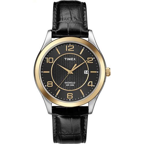 Timex T2P450 Men’s Two-tone Black Leather Strap Medium Size Watch 