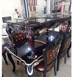 BLACK & DARK BROWN DINING SET BY 6 CHAIRS (BENFU)