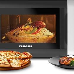 Nikai 700W 20L Microwave Oven, Digital Touch Control, Child Safety-Lock, 11 Power Levels & 6 Auto Menus, Cooking End Singnal, Touch Control Panel, Convenient Pull Hand Door - NMO2010DB