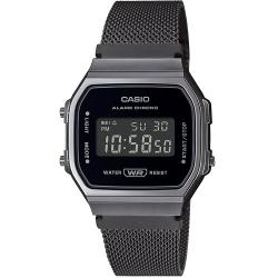 CASIO A168WEMB-1BDF UNISEX BLACK STAINLESS STEEL MESH BRACELET WATCH - deluxe.com