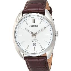 CITIZEN BI5090-09A MEN’S ANALOG WHITE DIAL BROWN LEATHER WATCH- deluxe.com.ng