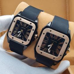 CARTIER EXQUISITE BLACK RUBBER STRAP RUBBER STRAP WRISTWATCH WITH BLACK & BRONZE SCREEN & ROMAN NUMERALS