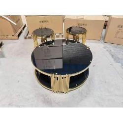 ONE QUALITY BLACK & GOLD  CENTER TABLE & TWO  SIDE  STOOLS  - AVAILABLE (SOFU) - deluxe.com.ng