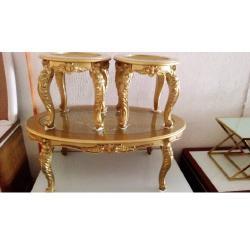 QUALITY DESIGNED  GOLDEN CENTER TABLE & 2 SIDE STOOLS -AVAILABLE (PIANET) - deluxe.com.ng