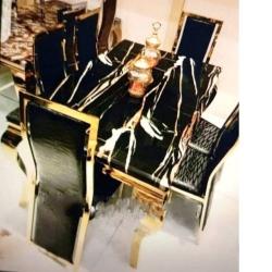 QUALITY DESIGNED BLACK & WHITE MARBLE TOP DINING TABLE WITH 6 CHAIRS - AVAILABLE (MOBIN)  - deluxe.com.ng