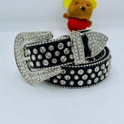 EXQUISITE SILVER & BLACK DESIGNER'S BELT WITH SHINY STONES FOR MEN