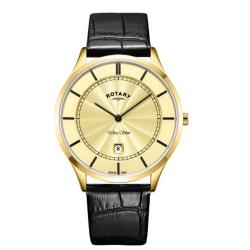 ROTARY GS08413/03 MEN’S ULTRA SLIM GOLD CASE LEATHER MEDIUM WATCH