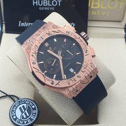 HUBLOT EXQUISITE NAVY BLUE RUBBER STRAP WRISTWATCH WITH BRONZE & NAVY BLUE SCREEN