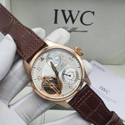 IWC EXQUISITE DARK BROWN LEATHER STRAP WRISTWATCH WITH BRONZE & SILVER SCREEN