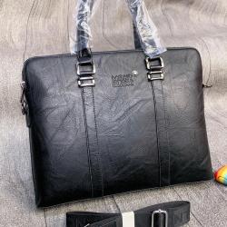 MONT BLANC ELEGANT BLACK LEATHER LAPTOP BAG WITH SHORT & LONG HANDLE