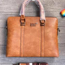 MONT BLANC ELEGANT LIGHT BROWN LEATHER LAPTOP BAG FOR MEN