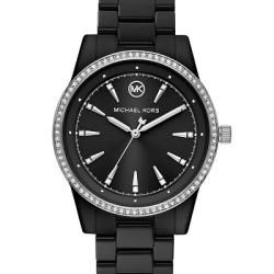 MICHAEL KORS MK6836 WOMEN’S RITZ CRYSTAL BLACK DIAL, CERAMIC BRACELET WATCH