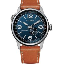 CITIZEN NJ0140-25L MEN’S AUTOMATIC BLUE DIAL BROWN LEATHER WATCH - deluxe.com.ng