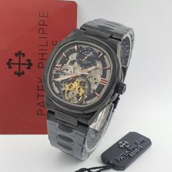 PATEK PHILIPPE EXQUISITE BLACK METAL STRAP WRISTWATCH WITH BLACK, BRONZE & WHITE DESIGNED SCREEN