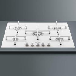 Smeg Gas Hob | 74cm PV175CB Linea 5 Burner Gas-on-glass Hob With Straight Edge Glass - White - deluxe.com.ng