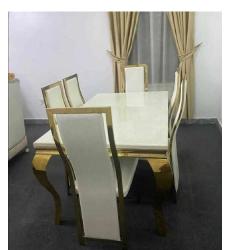 QUALITY DESIGNED WHITE & GOLDE DINING TABLE WITH 6 CHAIRS - AVAILABLE (MOBIN) - deluxe.com.ng