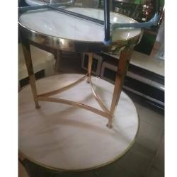 QUALITY DESIGNED WHITE ROUND MARBLE TOP GOLDEN FRAME CENTER TABLE WITH 3 LEGS SIDE STOOLS - (JAFU) - deluxe.com.ng