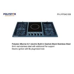 Polystar 90cm 4 Gas + 1 Electric Burner built-in Hob Black Stainless Steel  | PV-JYPS4G1EB - deluxe.com.ng