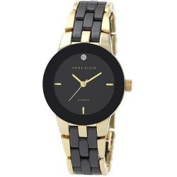 ANNE KLEIN AK/1610BKGB WOMEN'S GOLD-TONE AND BLACK CERAMIC BRACELET WATCH