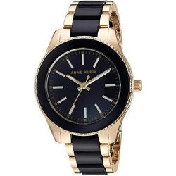 ANNE KLEIN AK/3214BKGB WOMEN'S GOLD-TONE AND BLACK RESIN BRACELET WATCH