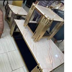 QUALITY DESIGNED RECTANGULAR MARBLE TABLE & SIDE STOOLS - AVAILABLE (MOBIN) - deluxe.com.ng