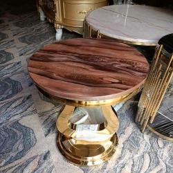 QUALITY DESIGNED BROWN & GOLD MARBLE ROUND SIDE STOOLS - AVAILABLE (MOBIN) - deluxe.com.ng