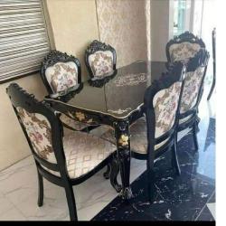 QUALITY DESIGNED BLACK MARBLE DINING TABLE & 6 CHAIRS- AVAILABLE (CHILU)