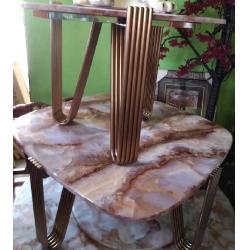 QUALITY DESIGNED BROWN MARBLE TOP CENTER TABLE WITH GOLDEN FRAME & 2 SIDE STOOLS - (JAFU) - deluxe.com.ng