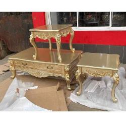 QUALITY DESIGNED GOLDEN ROYAL CENTER  TABLE WITH 2 SIDE STOOLS- AVAILABLE (CHILU) - deluxe.com.ng