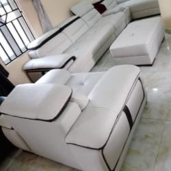 WHITE & BROWN ROYAL 7 SEATERS LEATHER SOFA (NAFU)