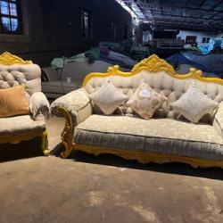 LIGHT BROWN & GOLD FRAME ROYAL 7 SEATERS SOFA (BENFU)