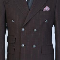 EXECUTIVE COFFEE BROWN BREASTED TURKEY SUIT WITH GREY BUTTON